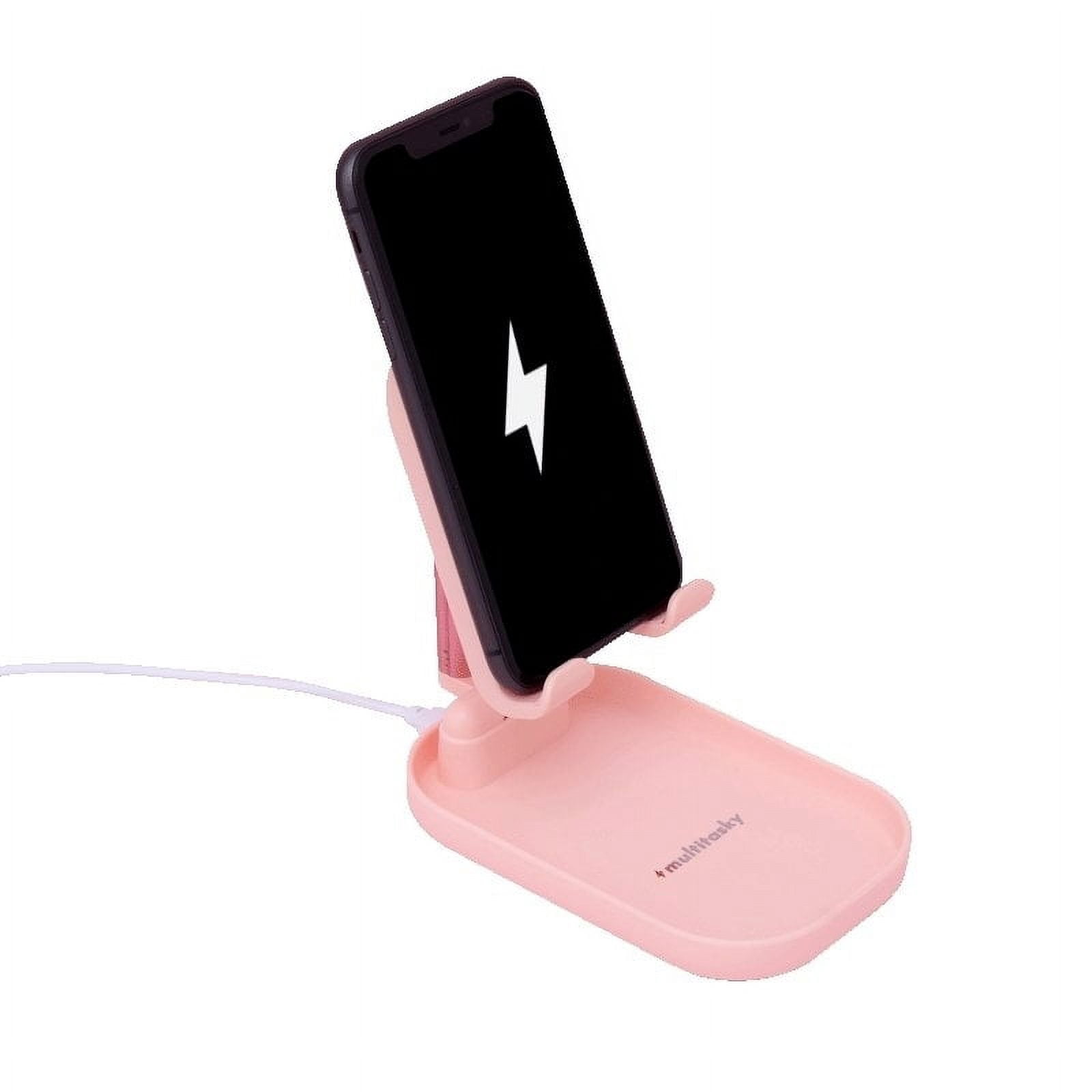 Multitasky Deluxe Phone Holder with Charging Pad - Pink