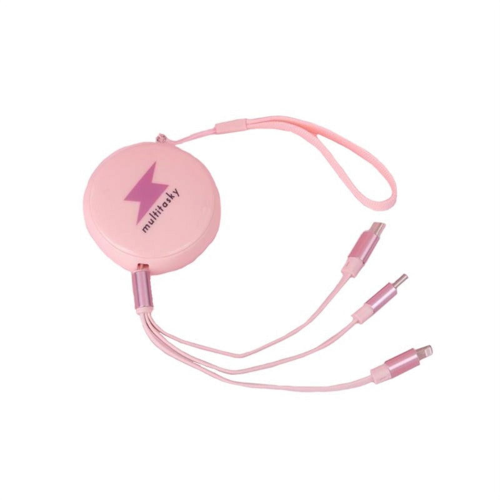 Multitasky Retractable 3-Port USB Keychain - Pink
