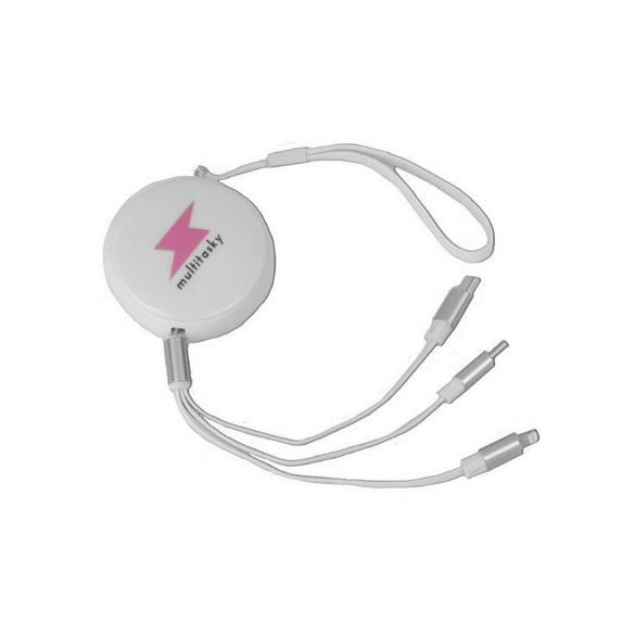 Multitasky Retractable 3-Port USB Keychain - White