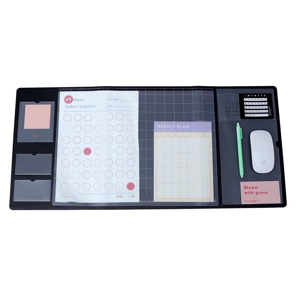 Black Vinyl Ultimate Desk Pad with Built-in Calendar and Ruler