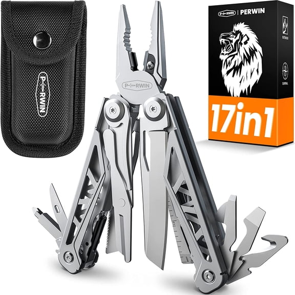 Multitool, 17-in-1 Stainless Steel Multi Tool Pliers with Self-Locking, Pocket Knife, Nylon Sheath, Professional (EDC) Multi-Tool for Survival, Camping and Hunting, Hiking, Gifts Men