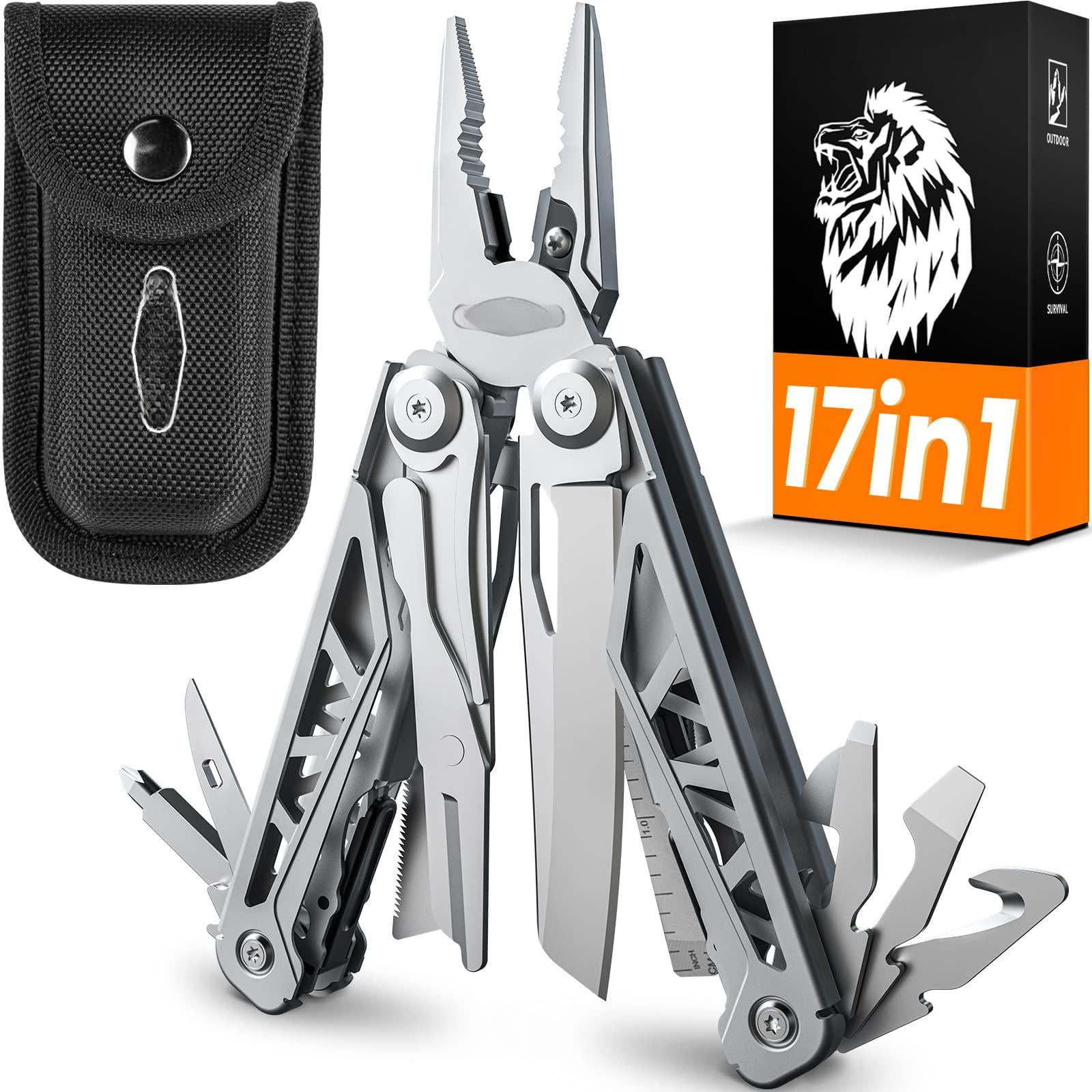 Multitool  17-in-1 Stainless Steel Multi Tool Pliers With Self-locking Pocket Nylon Sheath Professional (edc) Multi-tool For Camping And Hiking Gifts Men