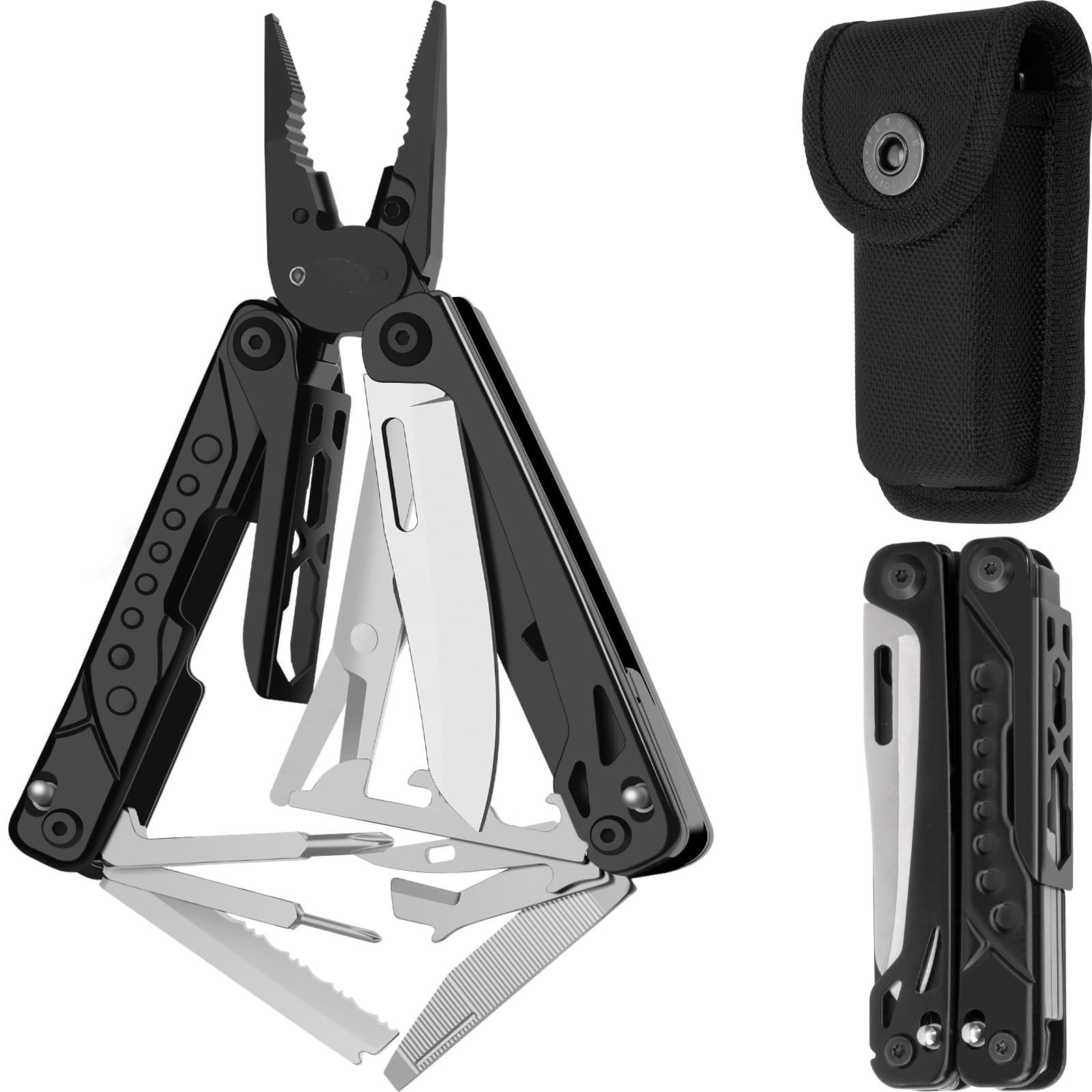 Multitool  20-in-1 Stainless Steel Multi Tools Pliers With Nylon Sheath Safe Locking Professional Multi-tool For Camping And Black