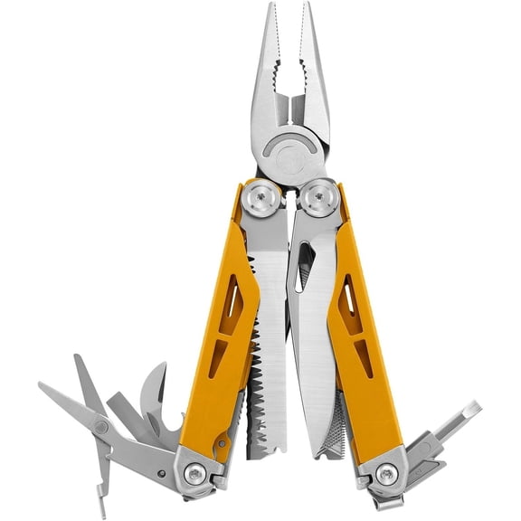 Multitool, 21-in-1 Multi Tool Pliers with Safety Locking and Spring-Action , Heavy-duty Stainless Steel Multi-tool Set with Nylon Sheath for Work, , Garden, DIY & Auto, Maple Yellow