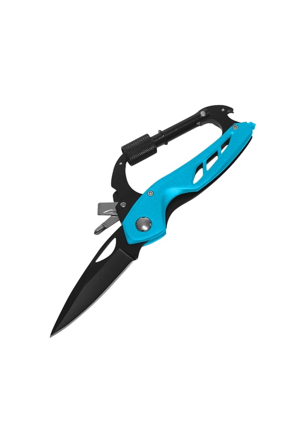 Multitool Carabiner with Pocket Knife, Stocking Stuffers Gifts for Men,6-in-1 Multi Tools with Window Breaker, Bottle Opener and Screwdriver, Gear for Camping Hiking(Blue）
