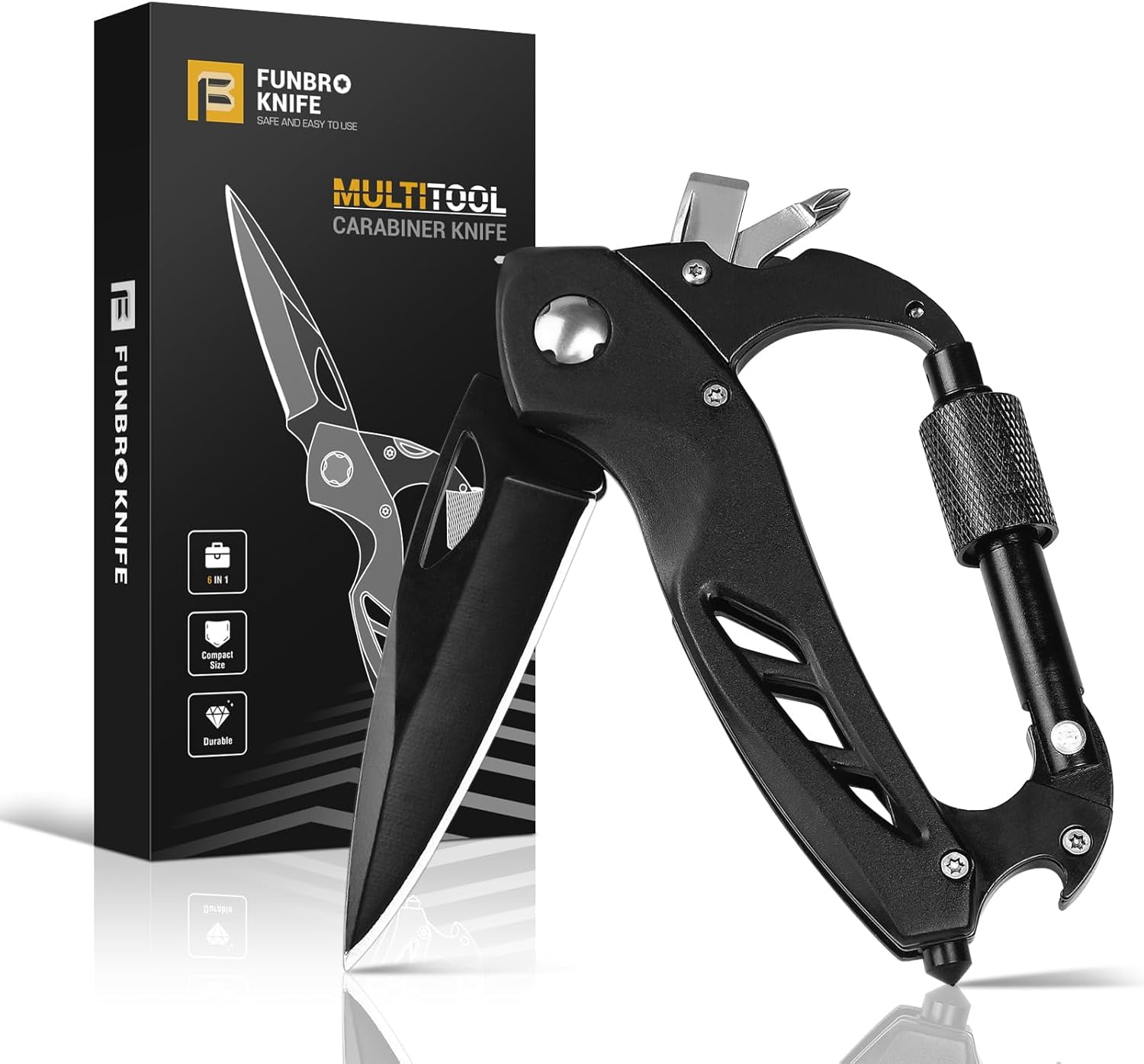 Multitool Carabiner with Pocket Knife, Stocking Stuffers Gifts for Men, EDC Carabiners Folding Knives, Bottle Opener, Window Breaker and Screwdriver, Survival Gear Camping Hiking