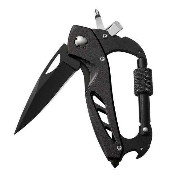 Multitool Carabiner with Pocket Knife, Stocking Stuffers Gifts for Men, EDC Carabiners with Folding Knives, Bottle Opener, Window Breaker and Screwdriver, Survival Gear for Camping Hiking