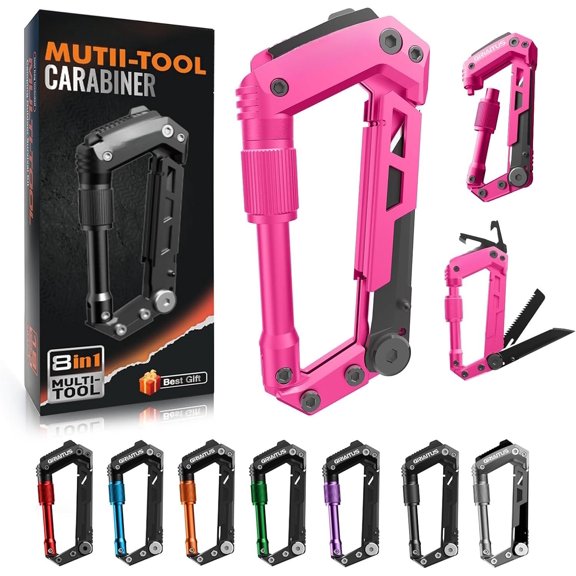 Multitool Carabiner with Pocket , EDC Carabiners, Folding Serrated , Can Bottle Opener, Rope , , for Camping Hiking, Gifts for Women/Men ()