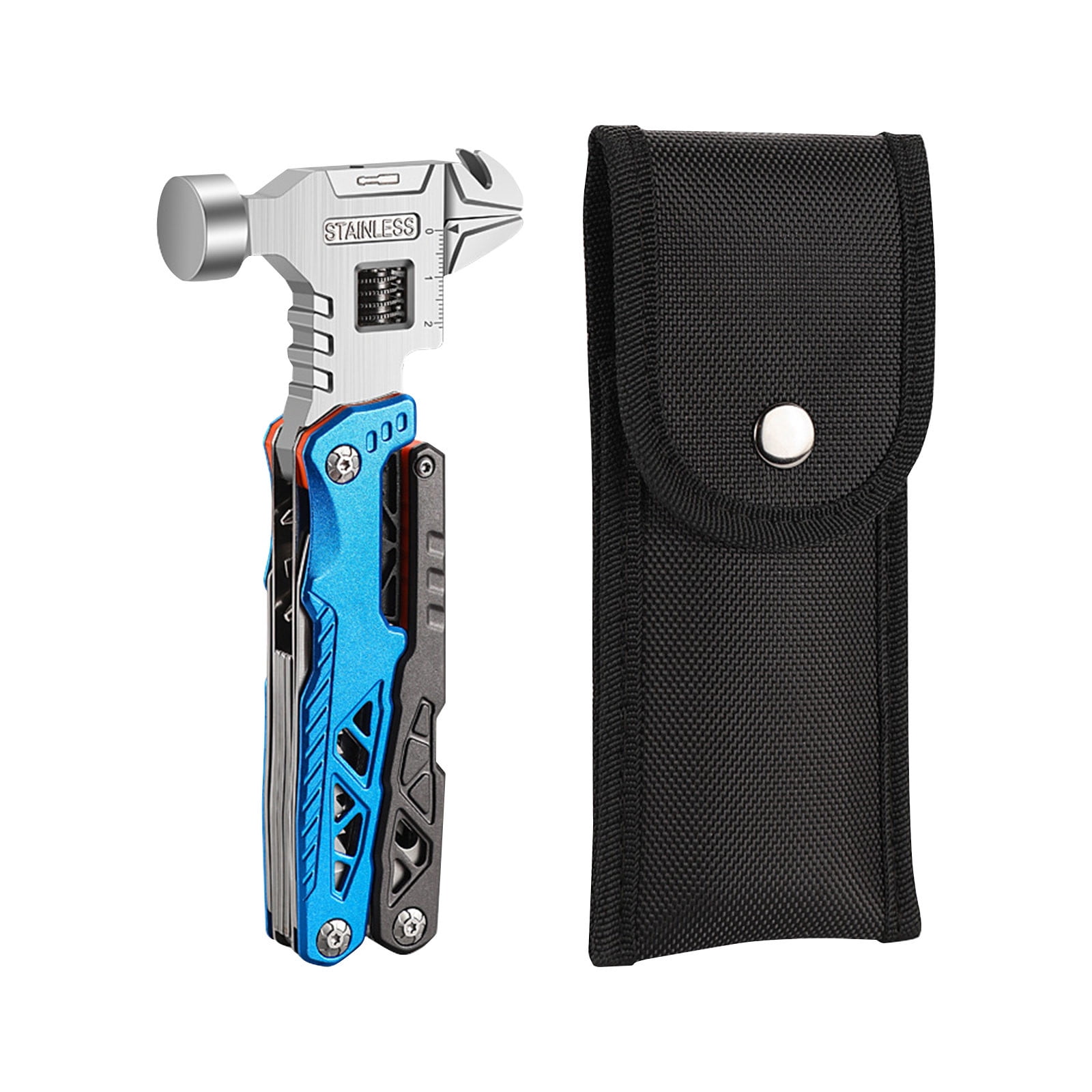 Multitool Hammer, Portable Stainless Steel Camping Gear Survival Tool with Pliers, Wire Cutter, and Screwdriver for Outdoor Hiking and Travel A#038 Blue