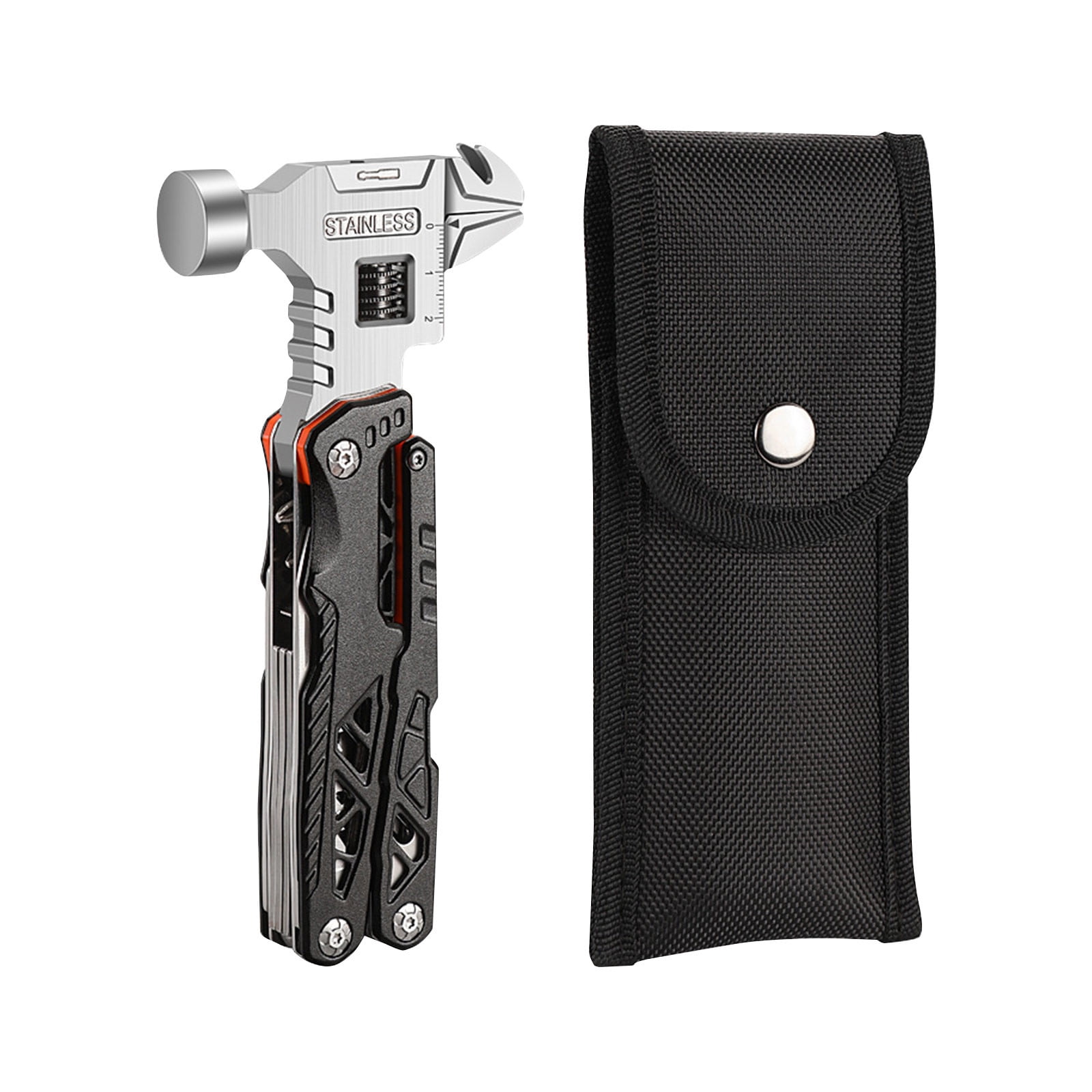Multitool Hammer, Portable Stainless Steel Camping Gear Survival Tool with Pliers, Wire Cutter, and Screwdriver for Outdoor Hiking and Travel B#038 Black