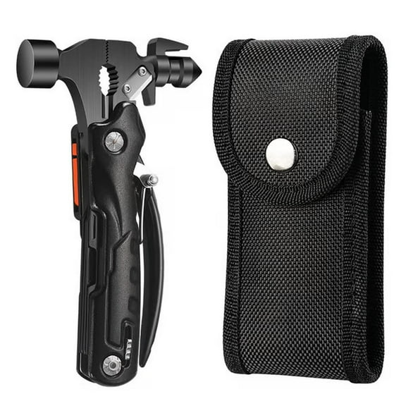 Multitool Hammer, Small Hammer, Adjustable Wrench Multitool, All-in-One Survival Camping Multi Tool, 1Pcs Metal Mini Emergency Hammer, Outdoor Combination Hammer Black 5.6x3 In