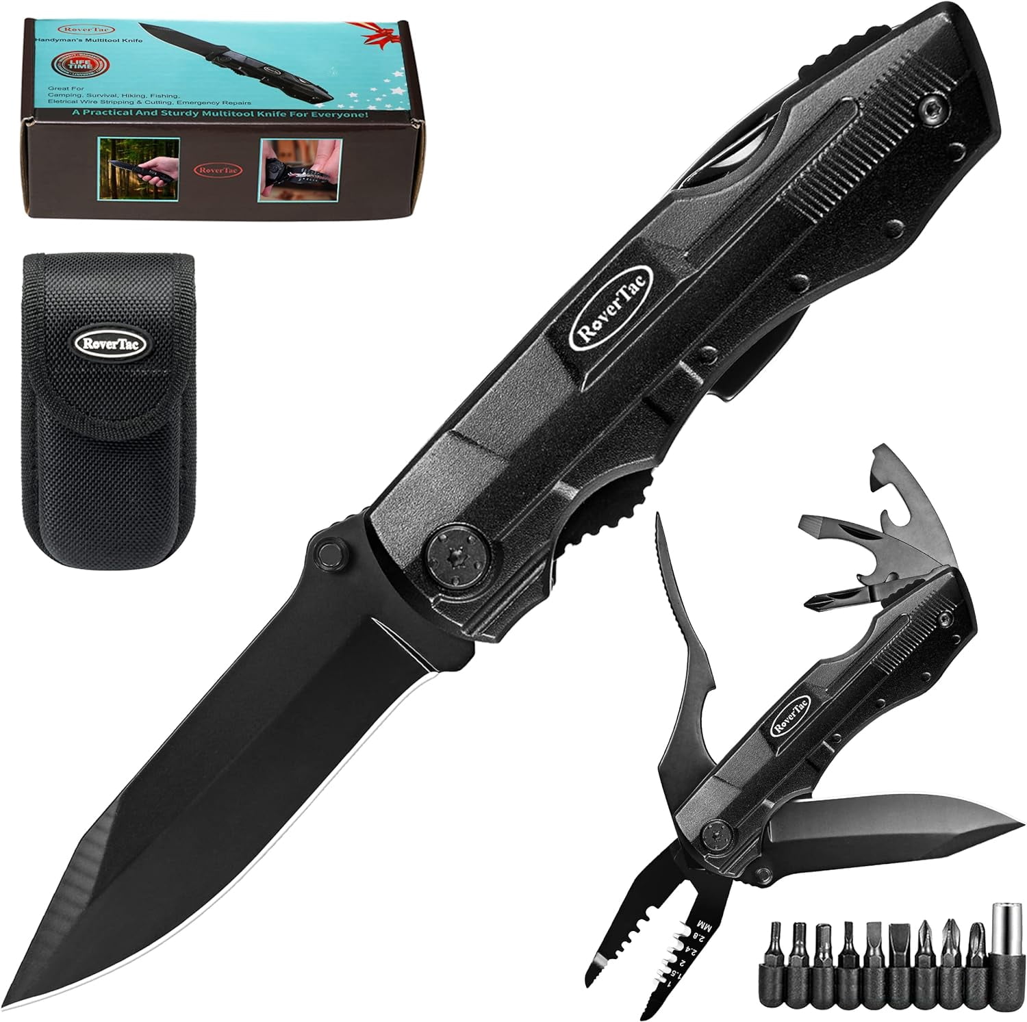 Multitool Knife – 15-in-1 Pocket Knife with Wire Strippers, Wire Cutter, 9 Screwdrivers, Bottle Opener – Perfect Gifts for Men, Dad – Camping Gear for Christmas, Father’s Day, Birthdays