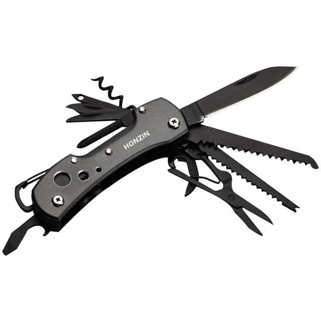 Multitool Knife Camping 15 in 1 Multi Purpose Pocket Tool Antirust Black Oxide Swiss Style