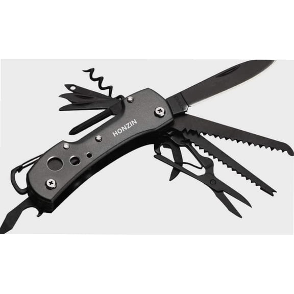 Multitool Knife Camping 15 in 1 Multi Purpose Pocket Tool Antirust Black Oxide Swiss Style Pocket Knife for Survival Fishing Car Travel