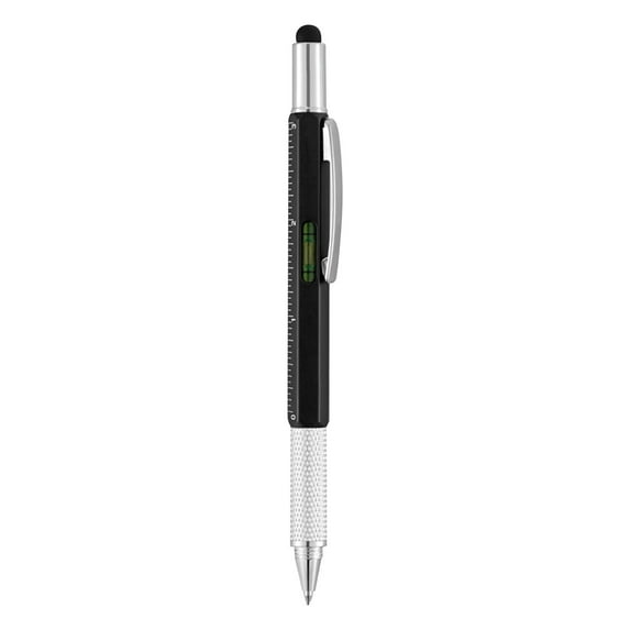 Multitool Pen 6 in 1 Pen Ruler Screwdriver Ballpoint Led Level Bottle Opener for Men Dad Stocking Stuffers Outdoor Under 10$, Black