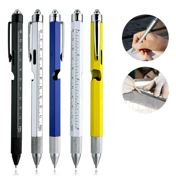 Multitool Pen Multi-functional Pens with LED Light Flathead Phillips Screwdrivers Level Ruler Bottle Opener Stylus Cool Gadgets Gifts for Men Dad Grandpa Husband