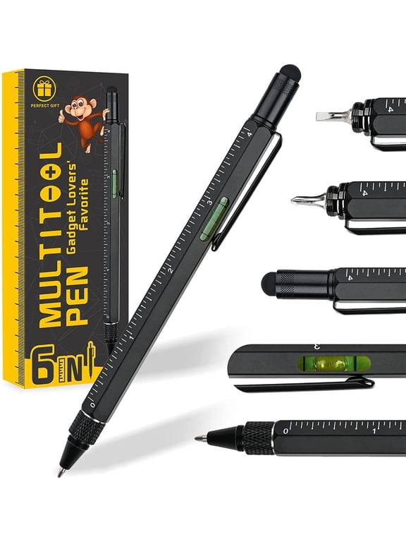 Multitool Pen Tools Cool Gadgets for Men - Stylus, Ruler, Level, Screwdriver - Stocking Stuffers Christmas Gifts for Men - Birthday Gifts for Dad Boyfriend Husband Him Friend Handyman - Black
