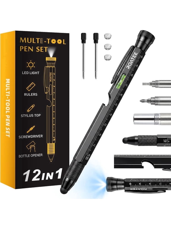 Multitool Pen for Men, Stocking Stuffers Birthday Personalized Gifts with LED Light, Ruler & Screwdriver
