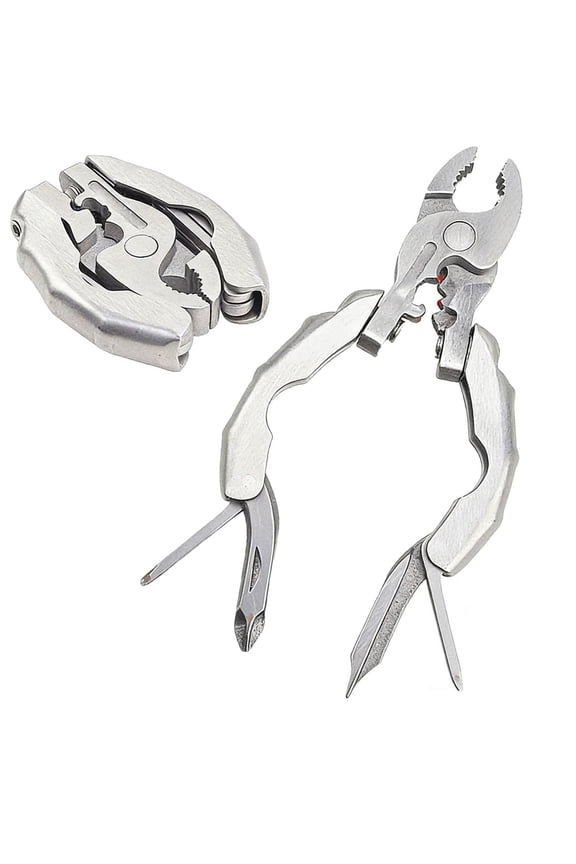 Multitool Pliers, 9-in-1 Keychain, Stainless Steel, Folding, Silver, for Camping Repair