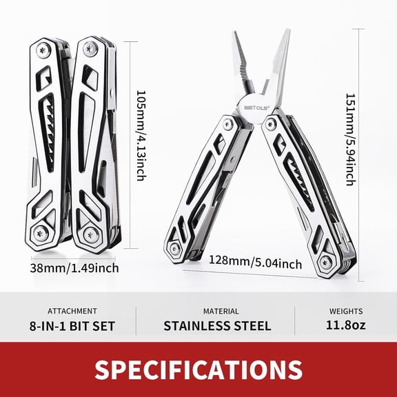 Multitool with Pocket Knife, Birthday Gifts for Men Women Mom Dad,  21-in-1 Stainless Steel Pliers with Screwdrivers, Self-locking Multi tools with EDC Sheath, Ideal for Home, Camping, Survival