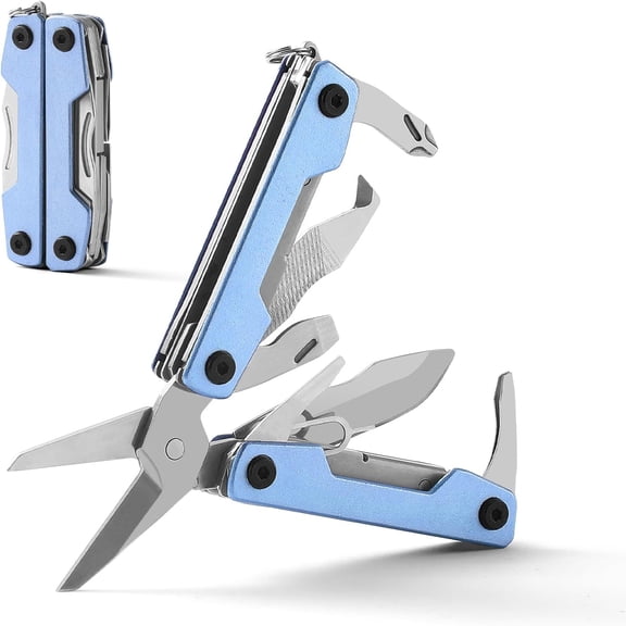 Multitool with Pocket Knife,Gifts for Men and Women, 11-in-1 Mini EDC Multitool with Screwdriver, Scissors, SIM Extractor and Bottle Opener, Perfect for Outdoor, Camping, Hiking, Simple Repair (Blue)