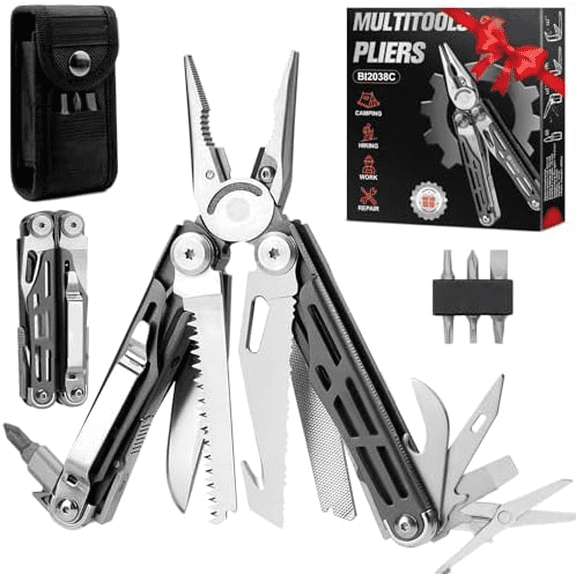 Multitools BI2038C,19-in-1 Stainless Steel Pocket Knife with Scissors, Foldable Self-locking EDC Multi tools Pliers with Sheath for Outdoor Hunting Survival Camping Simple Repair$$