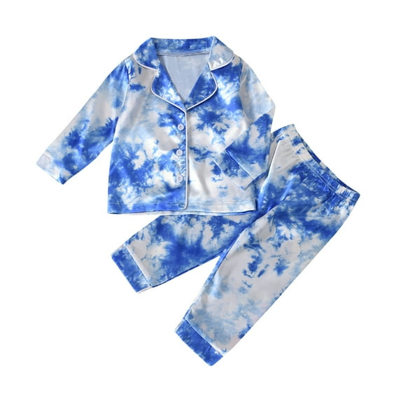 Multitrust 2Pcs Unisex Kids Pajama Set Tie-Dyed Long-Sleeves Top Loose Pants Sleepwear Suit