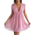 thumbnail image 1 of Multitrust Boho Summer Dots Short Beach Dresses for Women, Ruffles Sleeveless V Neck High Waist A-Line Dress Casual Party Vacation Clothes, 1 of 7