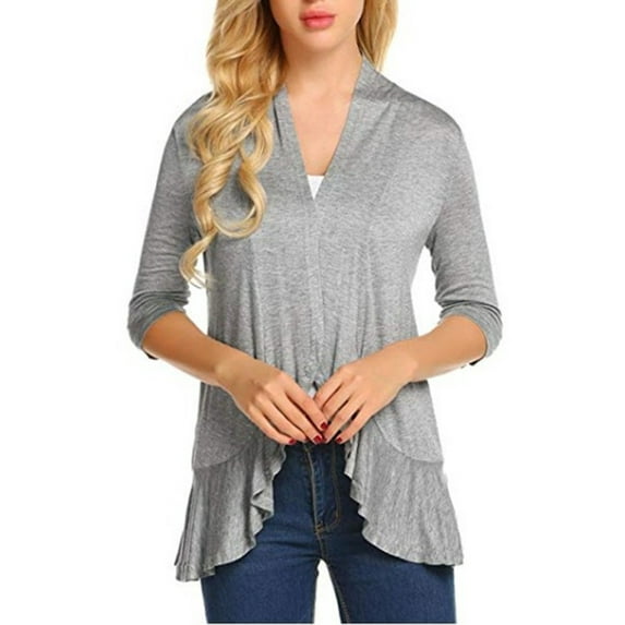 Multitrust Cardigans for Women Chiffon Cardigan Beach Kimono Summer 3/4 Sleeve Sheer Shrugs Solid Color Cover Up for Dress