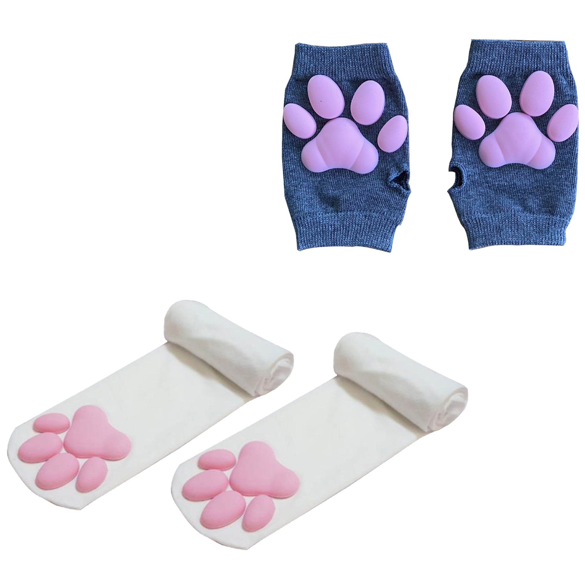 Multitrust Cartoon Cat Paw Pad Gloves Thigh High Socks and Short Gloves Set  - Walmart.com