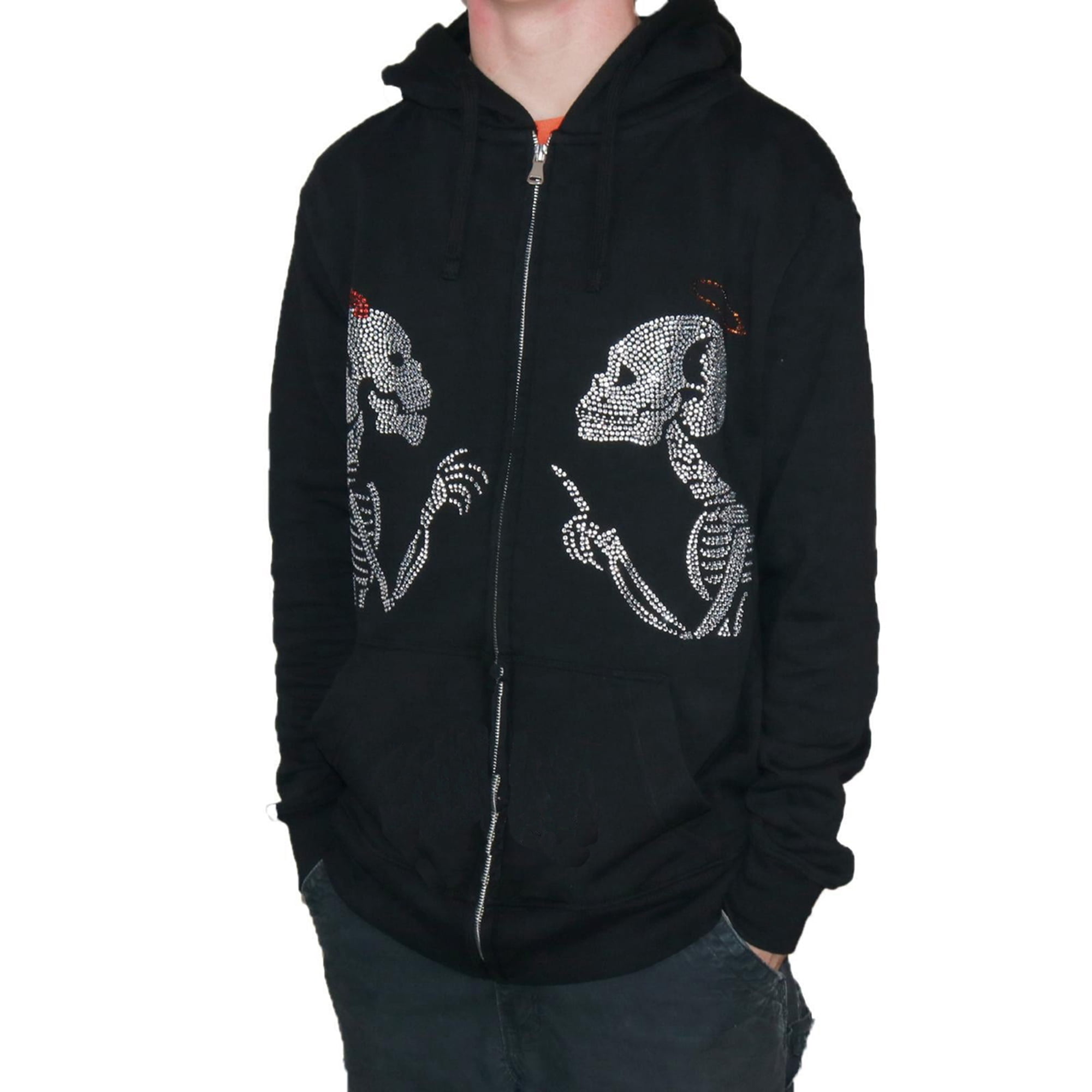 Multitrust Men Skull Rhinestone Hoodie Halloween Long Sleeve Zip-up Coat -  Walmart.com