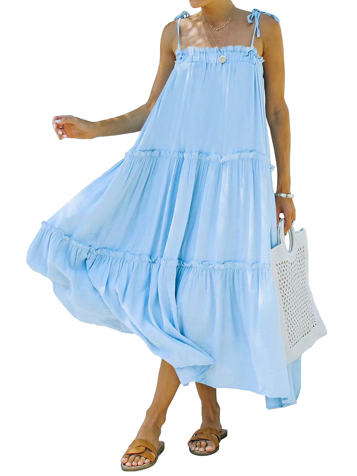 Multitrust Slip Long Loose Dresses for Women Summer, Solid Color