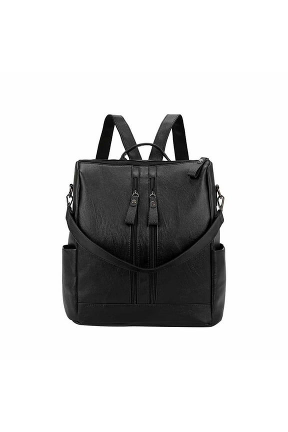 Unisex Large Capacity PU Leather Backpack, Black