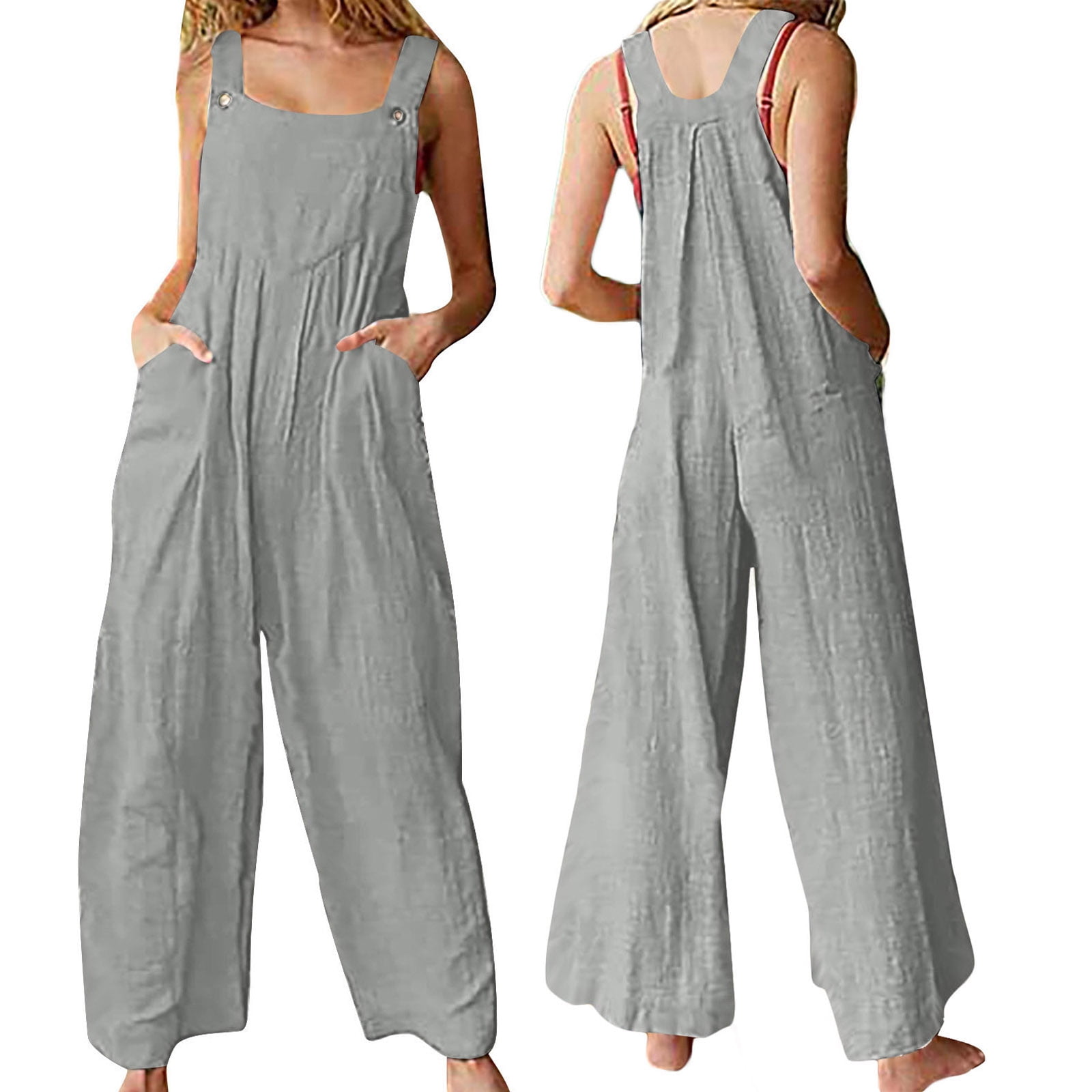 Women's Summer Romper – Casual One-Piece Jumpsuit With Pockets & Button Front