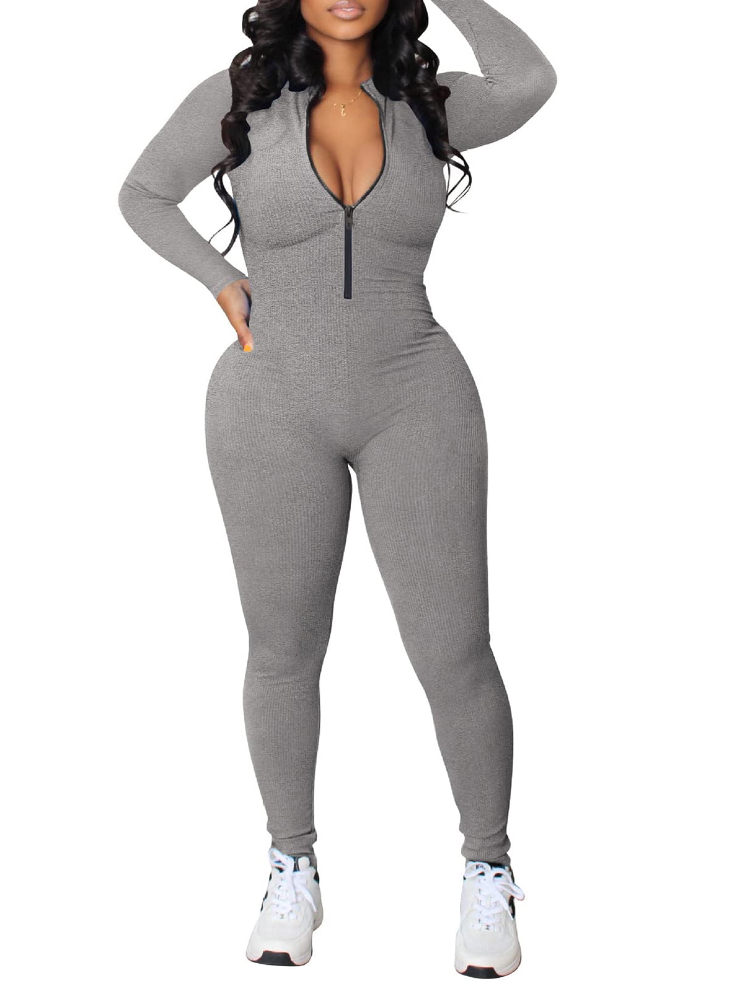 Multitrust Women One Piece Bodycon Jumpsuit Solid Color Multitrust Women One Piece Bodycon Jumpsuit Solid Color