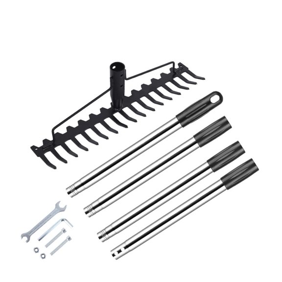 Multiuse 17 Prong Steel Tool Excellent Breaking Soil Grounds Maintenance Adjustable Length Lightweight Yard Scuffle(Q)