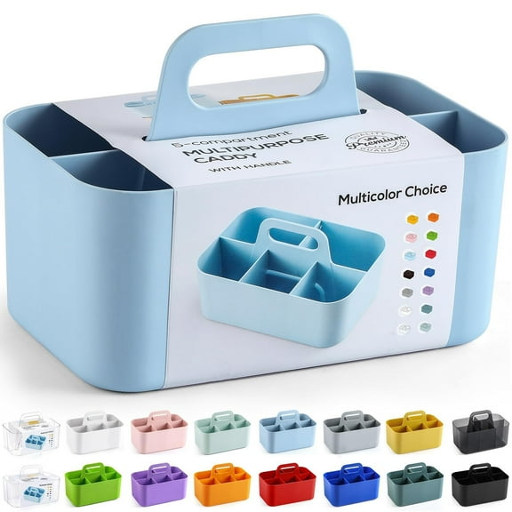 Multiuse Caddy Organizer with Handle - Stackable Plastic Tote Bin - Art Craft Supplies, Office, Desk, Stationery Pen Holder, Kitchen, Utensil, Makeup, Bathroom, Shower, Cleaning, Dorm Organizer -Black