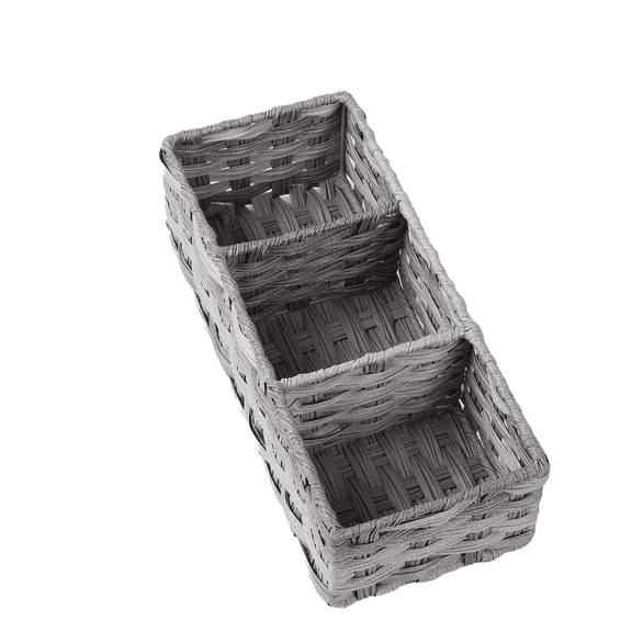 Multiuse Hand Woven Plastic Wicker Basket with Divider for Organizing,Rustic Farmhouse Bathroom Decor,Countertop Organizer Storage,14.4x6.1x4.3inches