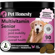 Pet Honesty 10-in-1 Senior Dog Multivitamin, Duck Flavor, Senior Dog Vitamins & Supplements with Glucosamine, Probiotics & Omega Fish Oil, 90 Count