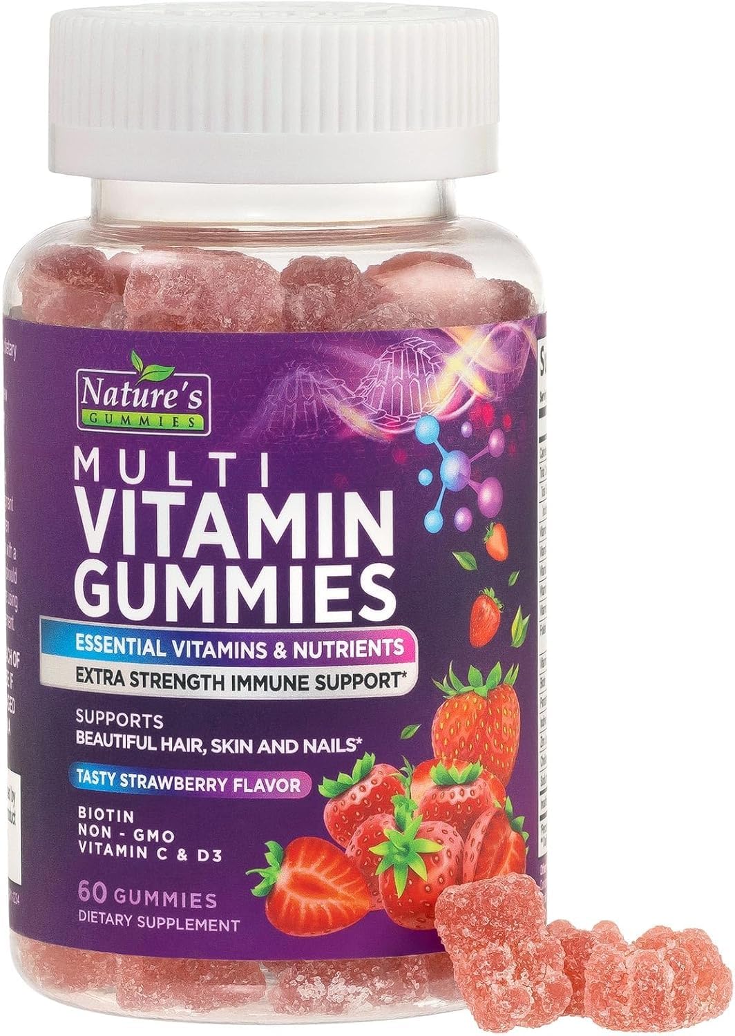 Gomitas multivitamínicas para adultos - Multivitamínico completo en gomitas para mujeres y hombres - Vitaminas y minerales esenciales con vitaminas A, C, D, E y B12 de alta potencia - Multivitamínicos veganos en gomitas, 60 gomitas