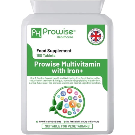 Multivitamin & Iron 180 Tablets ( 6 Months Dose ) Immune Support - One A Day Multi-Vitamin Supplement – UK Manufactured | GMP Standards by Prowise Healthcare - Suitable for Vegetarians