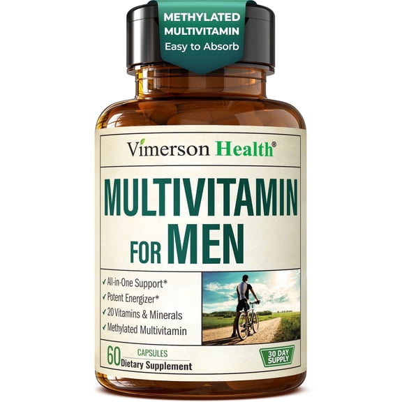 Multivitamin for Men with Methylated Vitamins and Chelated Minerals for Energy, Focus and Immune Health – Premium Daily Mens Multivitamins & Multiminerals – 60 Capsules