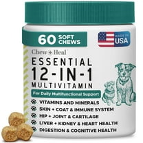 Chew Heal 12-in-1 Multivitamin for Dogs - 60 Puppy and Senior Dog Soft Chews for Hip and Joint