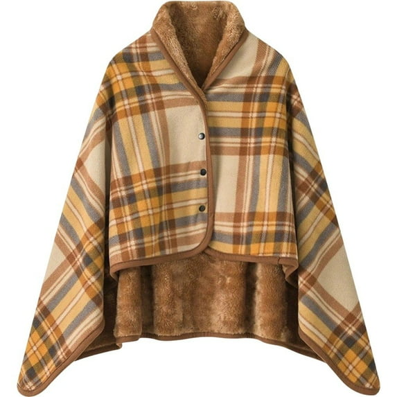 Multiway Plaid Poncho Shawl Wrap for Women Fleece Wearable Blanket Ultra Soft Sherpa Flannel Cape Checkered Fluffy Fleece Pajama Winter Warm Sleepwear