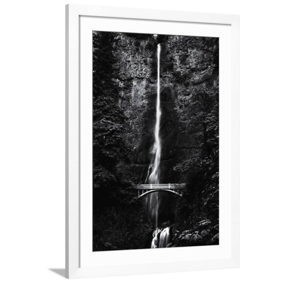 Art.com Multnomah Falls 1 mono Photographic Print by John Gusky, White Frame Wall Art, 32" x 44"