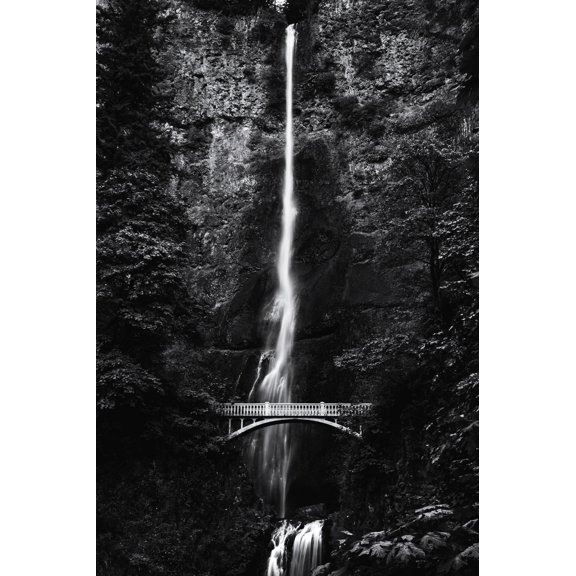 Art.com Multnomah Falls 1 mono Photographic Print by John Gusky, 12" x 18"