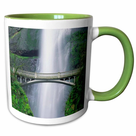 3drose, Multnomah Falls and Bridge, Mount Hood Nf, Columbia Gorge, Oregon, 11oz Two-tone Green Mug