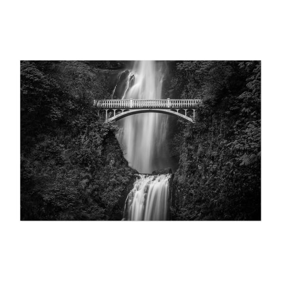 Multnomah Falls B&W - Oregon Photography Black and White Waterfall Bridge Nature Scenic Landscape Forest Unframed Wall Art Print 40 x 60 inches