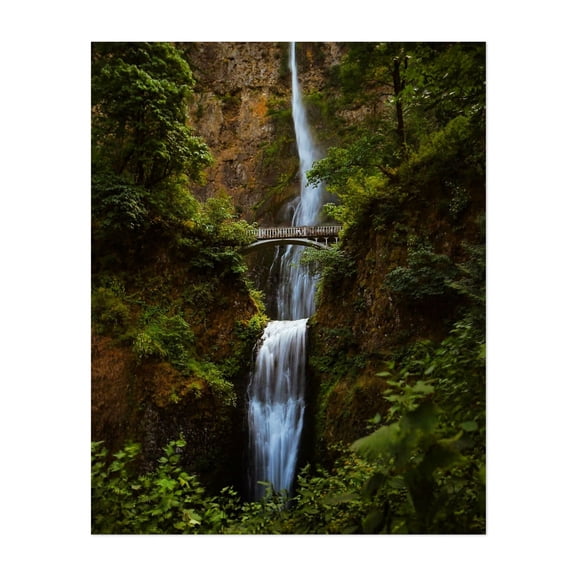 Multnomah Falls - Oregon Photography Waterfall Bridge Nature Scenic Forest Landscape Wilderness Unframed Wall Art Print 36 x 48 inches