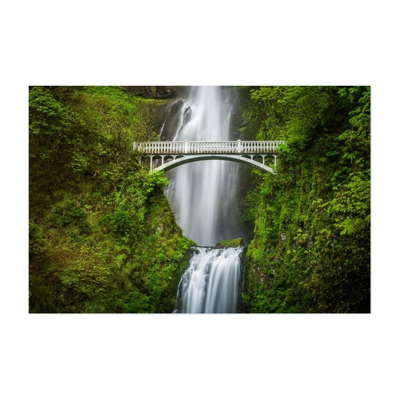 Multnomah Falls - Oregon Photography Waterfall Bridge Nature Scenic Landscape Forest Travel Poster Unframed Wall Art Print 4 x 6 inches